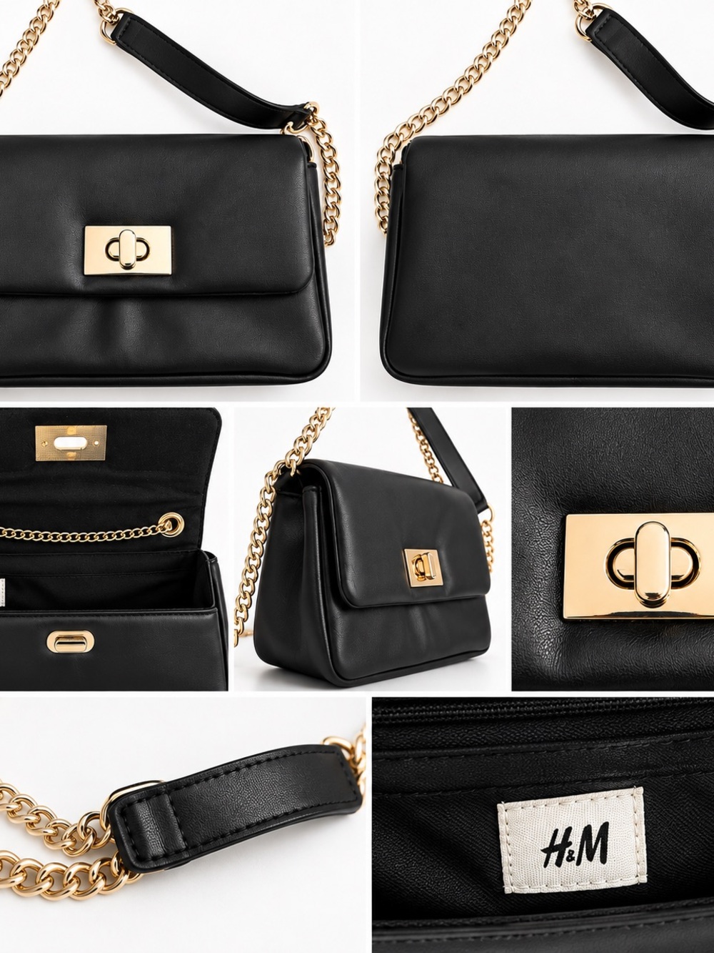 H&M Black Shoulder Bag with Gold Chain Strap